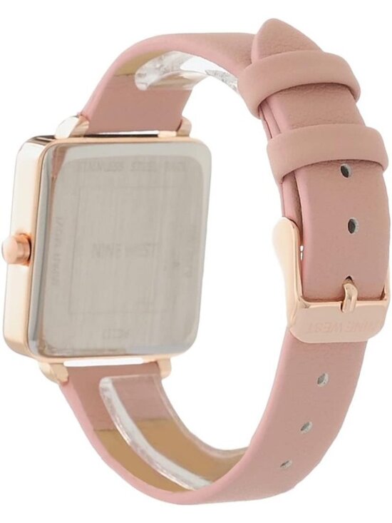 Nine West Women\'s Pink Rose Gold Analog Quartz Faux Leather Strap Square Watch main image 6